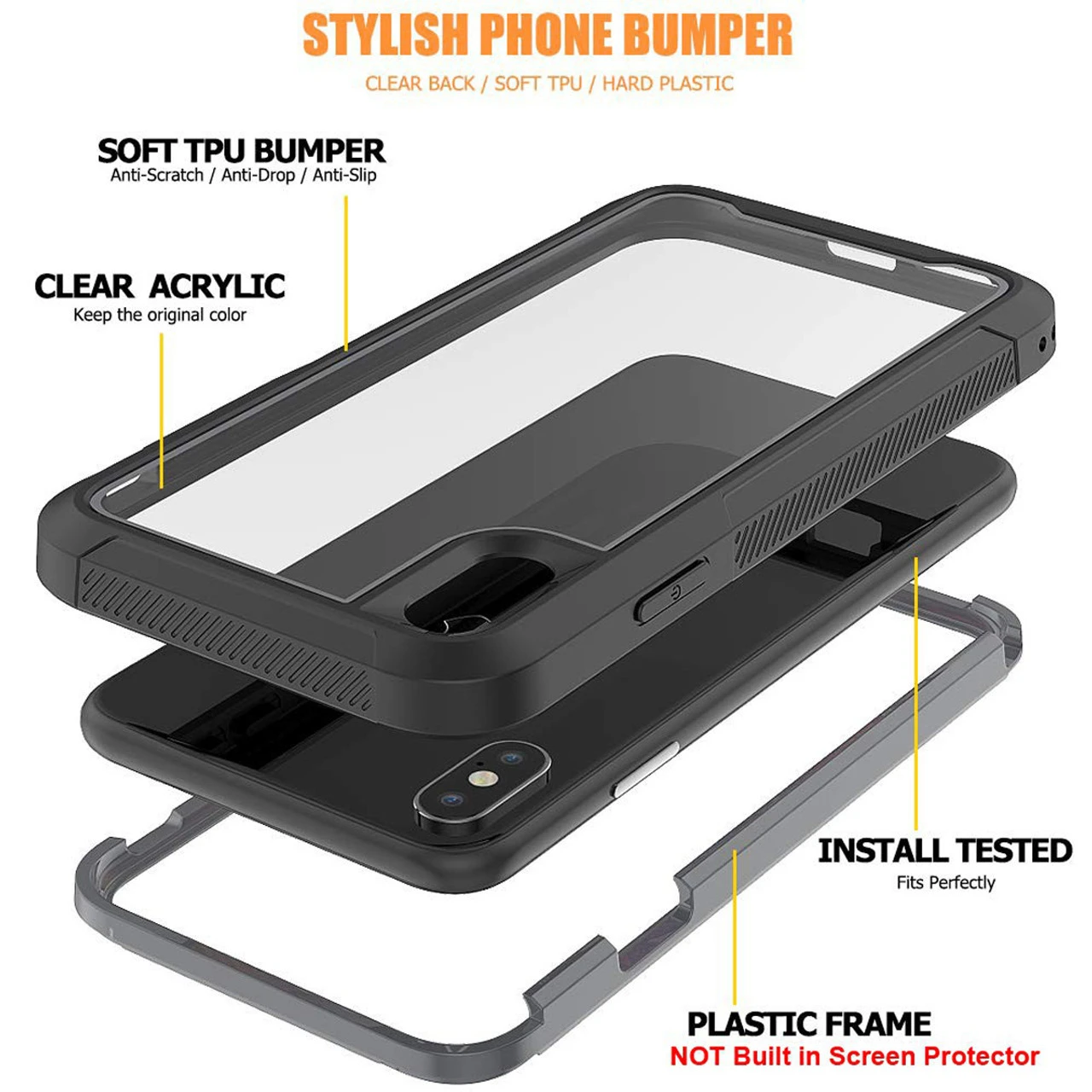 Black Clear Acrylic Heavy Duty Defender Case For IPhone XR 2 Black Clear Acrylic Heavy Duty Defender Case For IPhone XR - Image 2