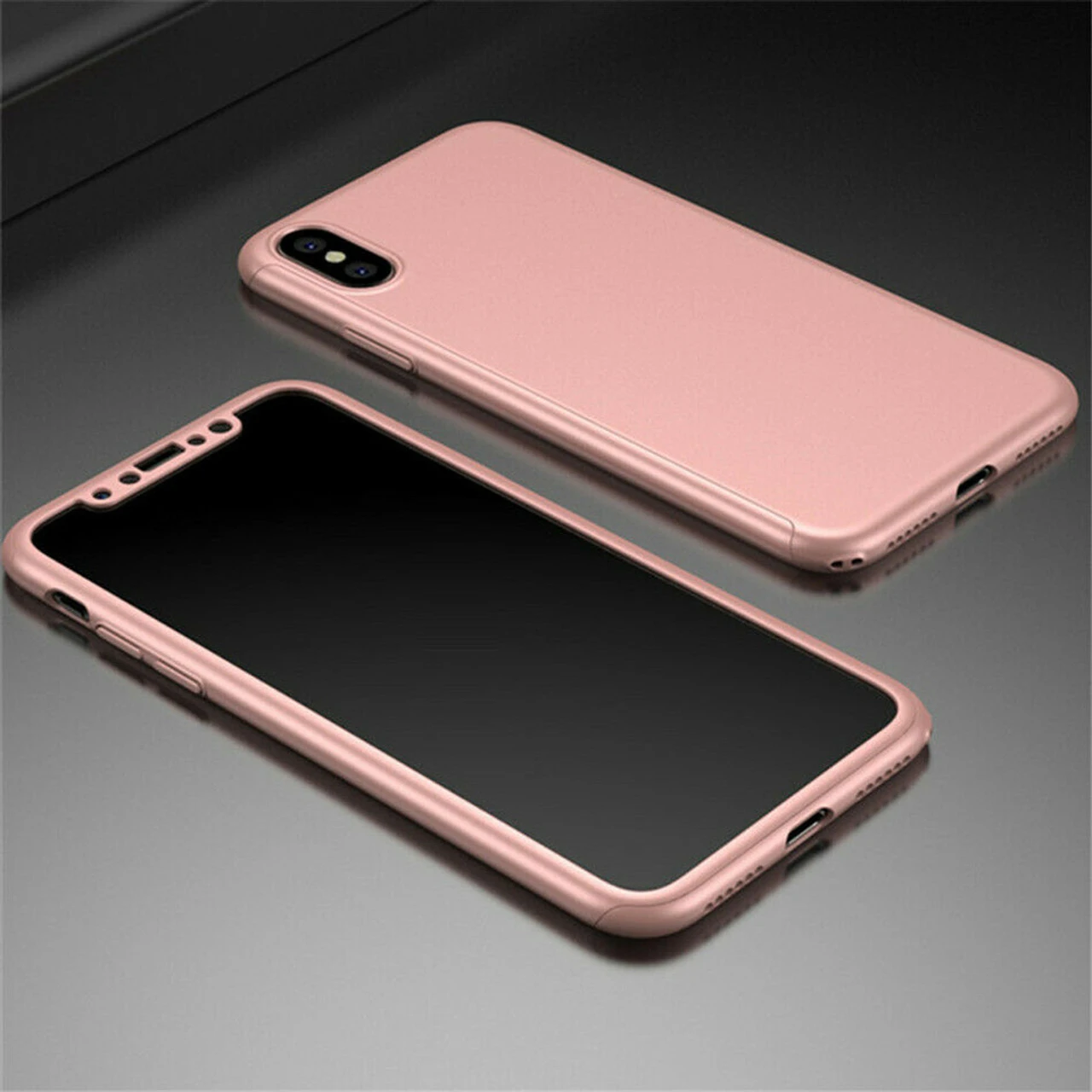 Rose Gold IPhone X / XS 360 Full Body Protection Case + Tempered Glass 1 Rose Gold IPhone X / XS 360 Full Body Protection Case + Tempered Glass