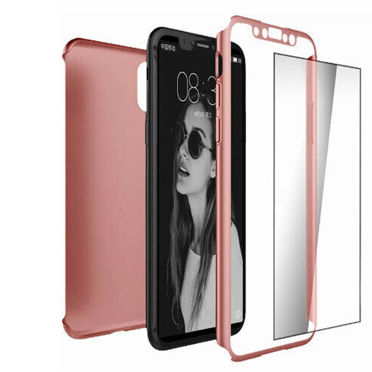 Rose Gold IPhone X / XS 360 Full Body Protection Case + Tempered Glass 2 Rose Gold IPhone X / XS 360 Full Body Protection Case + Tempered Glass - Image 2