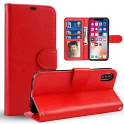 Red Photo Frame Wallet Card Slot Case For Apple IPhone XS Max