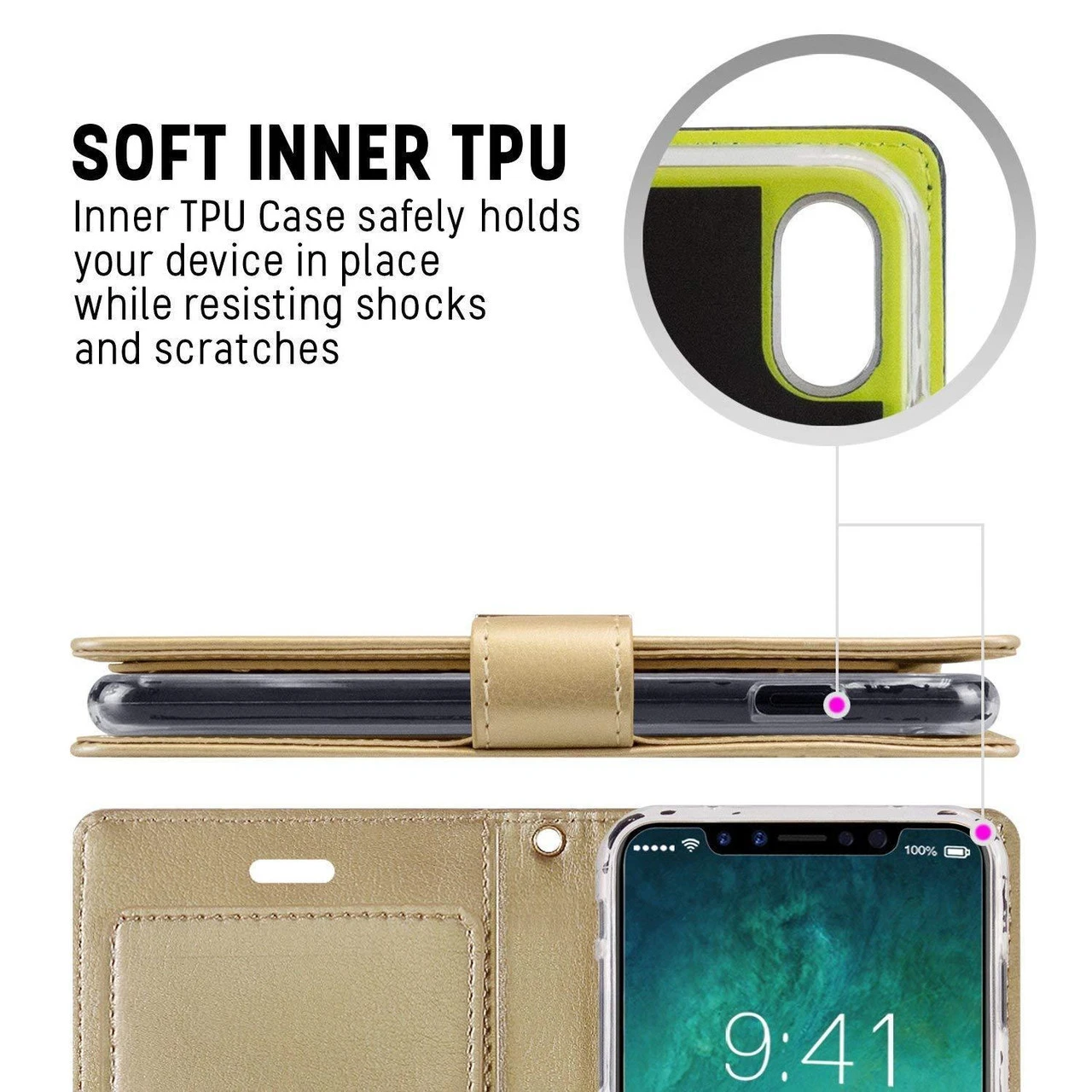 Gold Mercury Rich Diary Fashionable Wallet Case For IPhone XS MAX 2 Gold Mercury Rich Diary Fashionable Wallet Case For IPhone XS MAX - Image 2