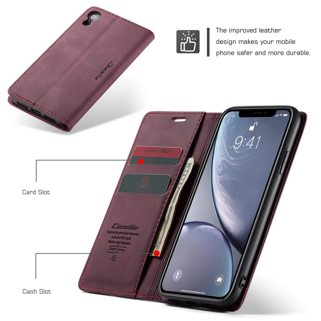 Wine CaseMe Compact Flip Premium Wallet Case For IPhone XR 2 Wine CaseMe Compact Flip Premium Wallet Case For IPhone XR - Image 2