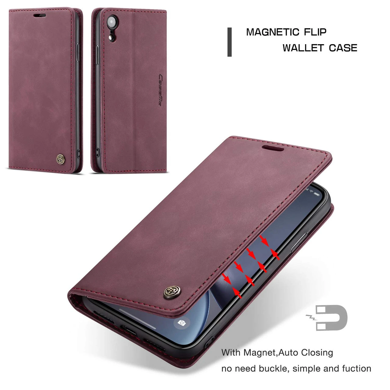 Wine CaseMe Compact Flip Premium Wallet Case For IPhone XR 6 Wine CaseMe Compact Flip Premium Wallet Case For IPhone XR - Image 6