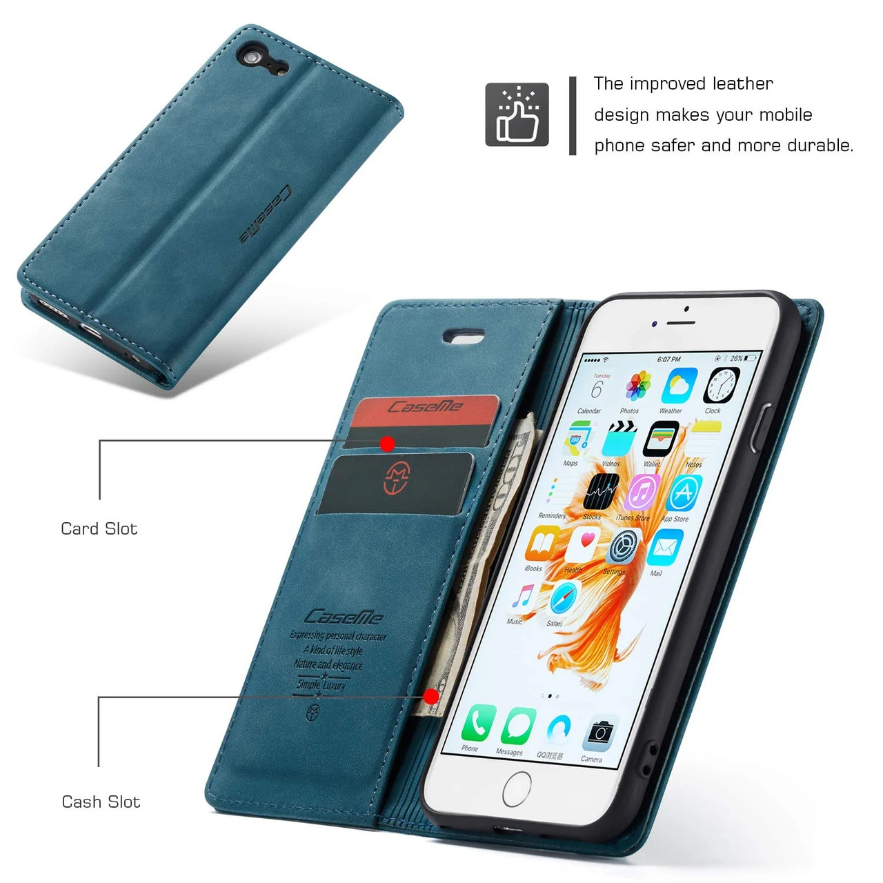 Blue IPhone 5 / 5S / SE 1st Gen CaseMe Slim Magnetic Wallet Case 6 Blue IPhone 5 / 5S / SE 1st Gen CaseMe Slim Magnetic Wallet Case - Image 6