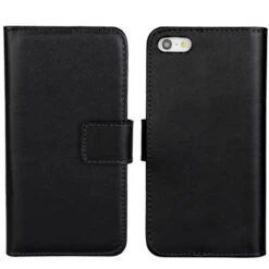 Black Genuine Leather Wallet Case For Apple IPhone 5 5S Cover