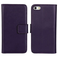 Purple Genuine Leather Wallet Case For Apple IPhone 5 5S