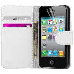 White Apple IPhone 4 / 4S Quality Wallet Case Cover