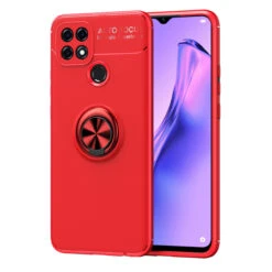 Red Metal Circle 360 Degree Ring Shock Proof Case For OPPO A15