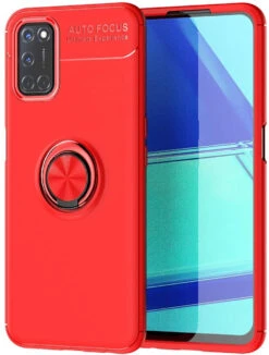 Red Oppo A52 Tough Slim Armor Metal 360 Rotating Ring Stand Case