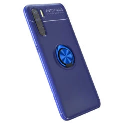 Blue Oppo A91 Slim Armor Shock Proof Metal Ring Stand Case