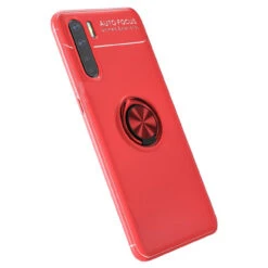 Red Oppo A91 Tough Slim Armor Shock Proof Metal Ring Stand Case