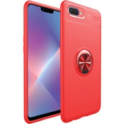 Red Oppo AX5s Tough Armor Metal Circle Holder 360 Ring Stand Case