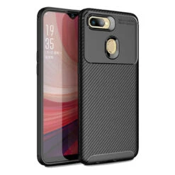 Black Oppo AX5 / A3S Slim Armor Carbon Fibre Protective Case Cover