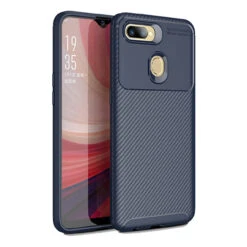 Navy Slim Armor Carbon Fibre Case Cover For Oppo AX5 / A3S