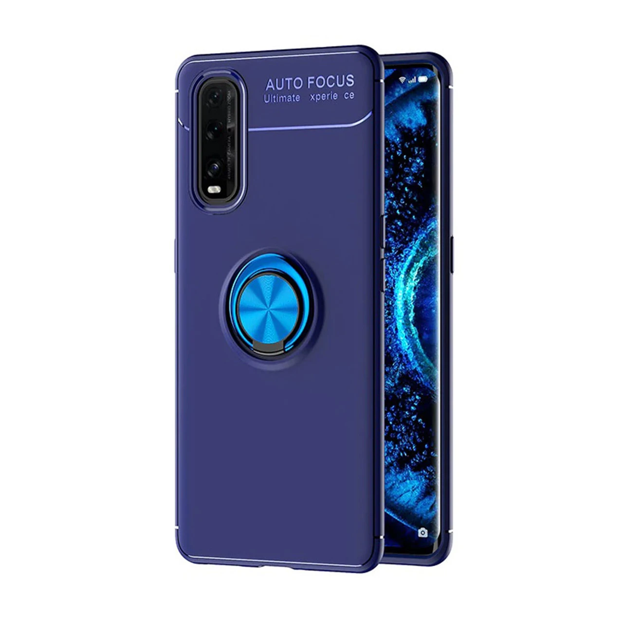 Blue Oppo Find X2 Pro Shock Proof Metal Circle Holder Ring Stand Case 3 Blue Oppo Find X2 Pro Shock Proof Metal Circle Holder Ring Stand Case - Image 3