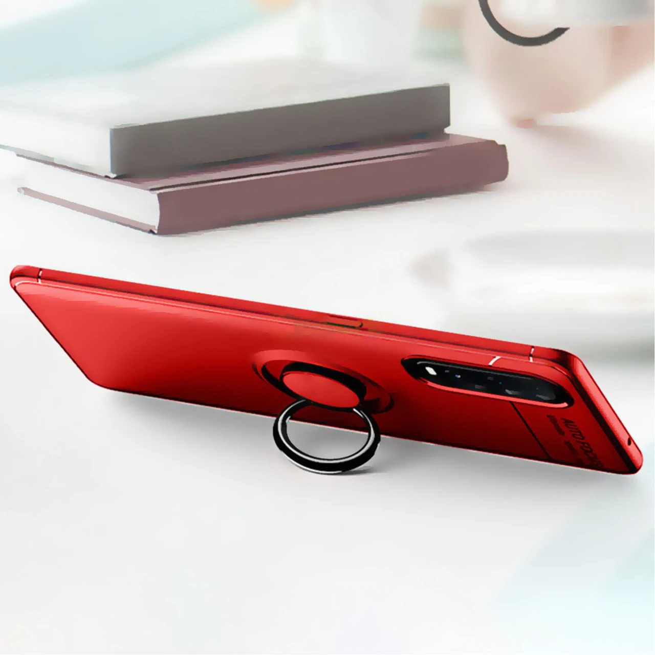 Red Oppo Find X2 Pro Slim Armor Metal Circle Holder Ring Stand Case 2 Red Oppo Find X2 Pro Slim Armor Metal Circle Holder Ring Stand Case - Image 2