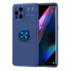 Blue Slim Armor Metal Circle Ring Tough Stand Case For Oppo Find X3 Pro
