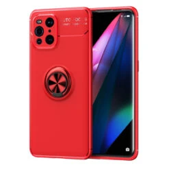 Red Oppo Find X3 Pro Slim Shockproof 360 Rotating Ring Case