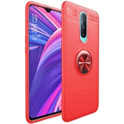 Red Oppo R17 Pro Tough Armor Metal 360 Rotating Ring Stand Case