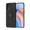 Black Slim Armor Metal Circle Ring Tough Stand Case For Oppo Reno4