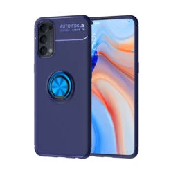 Blue Oppo Reno4 Armor Metal Holder 360 Ring Stand Case
