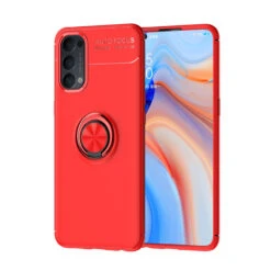 Red Oppo Reno4 Armor Metal Holder 360 Ring Stand Case