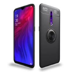 Black Oppo Reno 2Z Slim Shock Proof Metal Circle Ring Stand Case