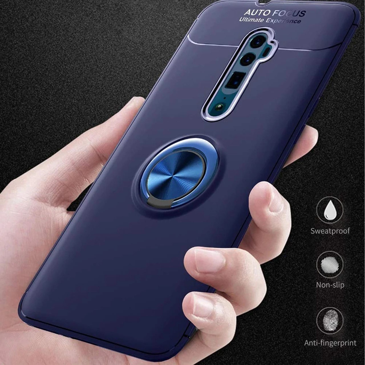 Blue Oppo Reno 10X Zoom Slim Shockproof 360 Rotating Ring Case 5 Blue Oppo Reno 10X Zoom Slim Shockproof 360 Rotating Ring Case - Image 5