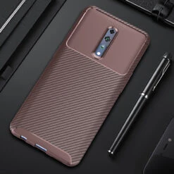 Brown Oppo Reno Z Slim Armor Shock Proof Carbon Fibre Case
