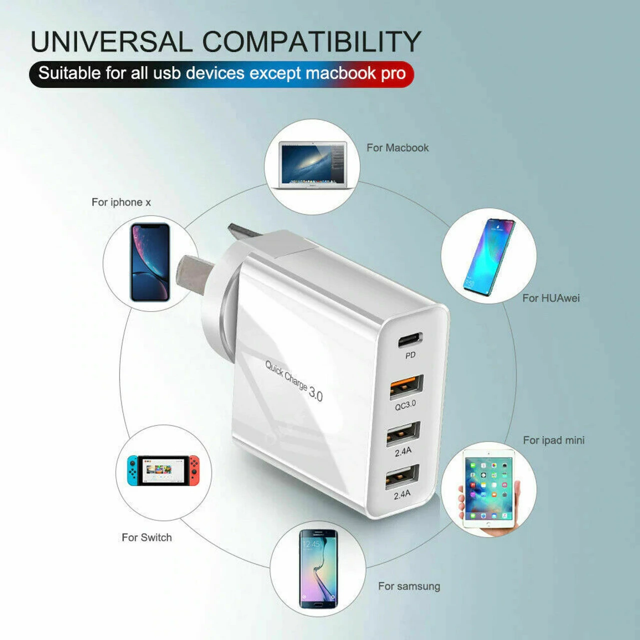 Qualcomm QC3.0 48W PD Fast Charging Multi Port USB Wall Charger 2 Qualcomm QC3.0 48W PD Fast Charging Multi Port USB Wall Charger - Image 2
