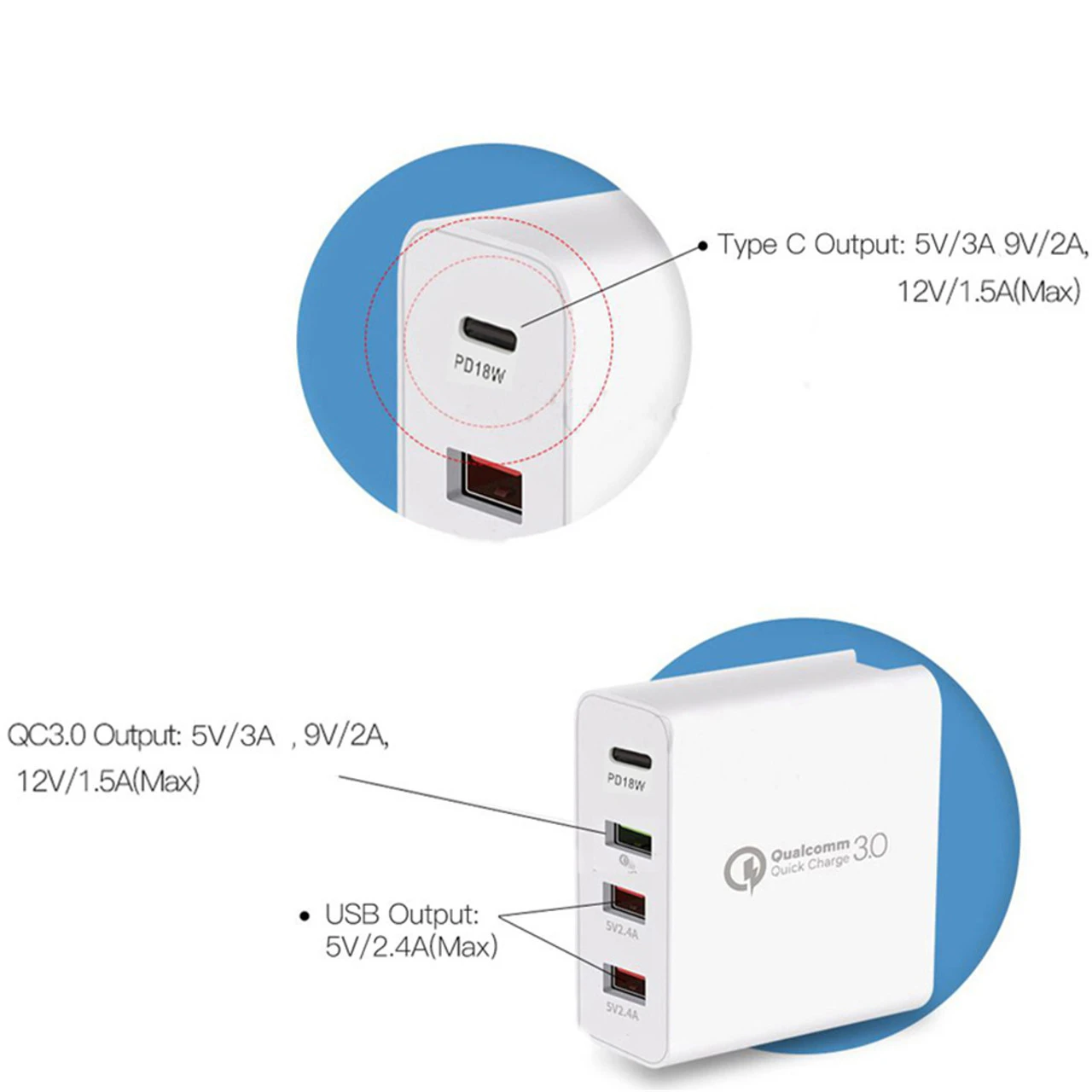 Qualcomm QC3.0 48W PD Fast Charging Multi Port USB Wall Charger 9 Qualcomm QC3.0 48W PD Fast Charging Multi Port USB Wall Charger - Image 9