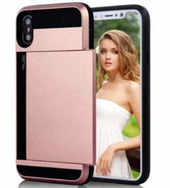 Rose Gold Shock Proof Slide Card Armor Case For Apple IPhone XR
