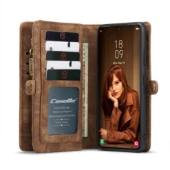 Brown CaseMe 11 Card Slot Wallet Magnetic Case For Samsung Galaxy S22