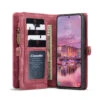 Red Samsung Galaxy S22 Multi-Functional 2 In 1 Zipper Purse Wallet Case