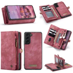 Red Samsung Galaxy S22 Multi-Functional 2 In 1 Zipper Purse Wallet Case -Cheap NewCase Store samsung galaxy s22 caseme multifunctional wallet red 4 67296.1687238280