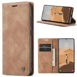 Brown CaseMe Slim Quality 2 Card Slot Wallet Case For Samsung Galaxy S22