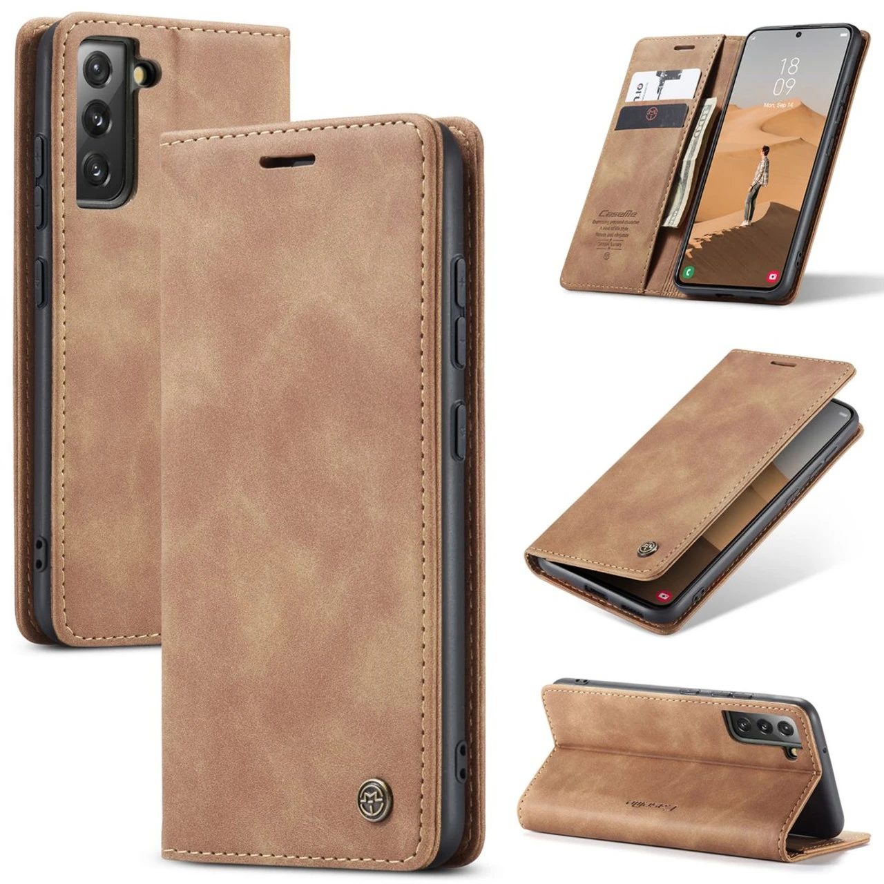 Brown CaseMe Slim Quality 2 Card Slot Wallet Case For Samsung Galaxy S22 7 Brown CaseMe Slim Quality 2 Card Slot Wallet Case For Samsung Galaxy S22 - Image 7