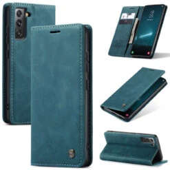 Blue Samsung Galaxy S22+ Plus Compact Flip Quality Wallet Case Cover