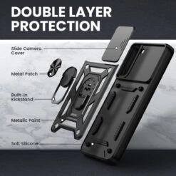Black Samsung Galaxy S22+ Plus Shock Proof Metal Ring Camera Protection Case -Cheap NewCase Store samsung galaxy s22 plus metal ring camera protect case black 6 86510.1645947612