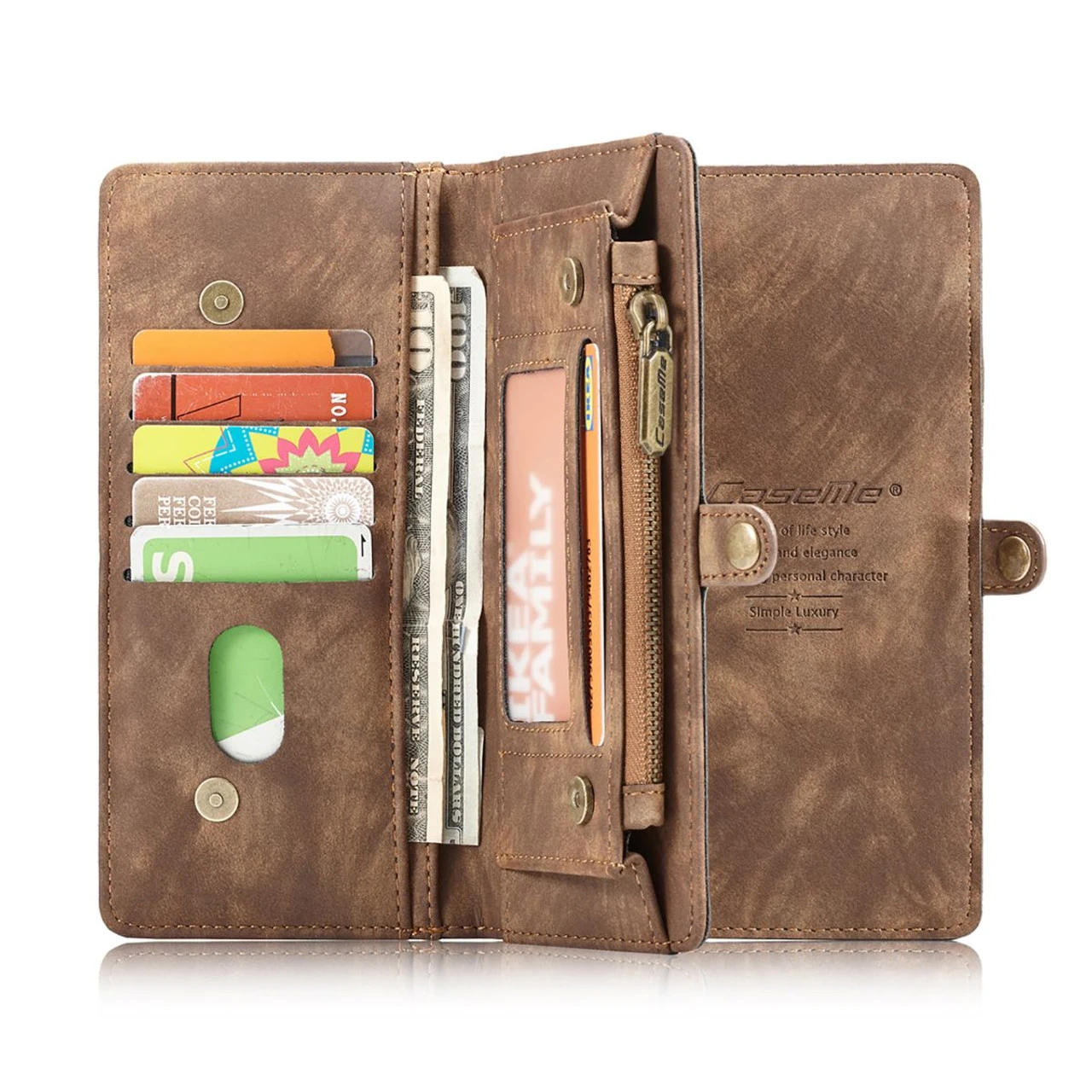 Brown Samsung Galaxy S22 Ultra Wallet Zipper Purse Removeable Magnetic Case 4 Brown Samsung Galaxy S22 Ultra Wallet Zipper Purse Removeable Magnetic Case - Image 4