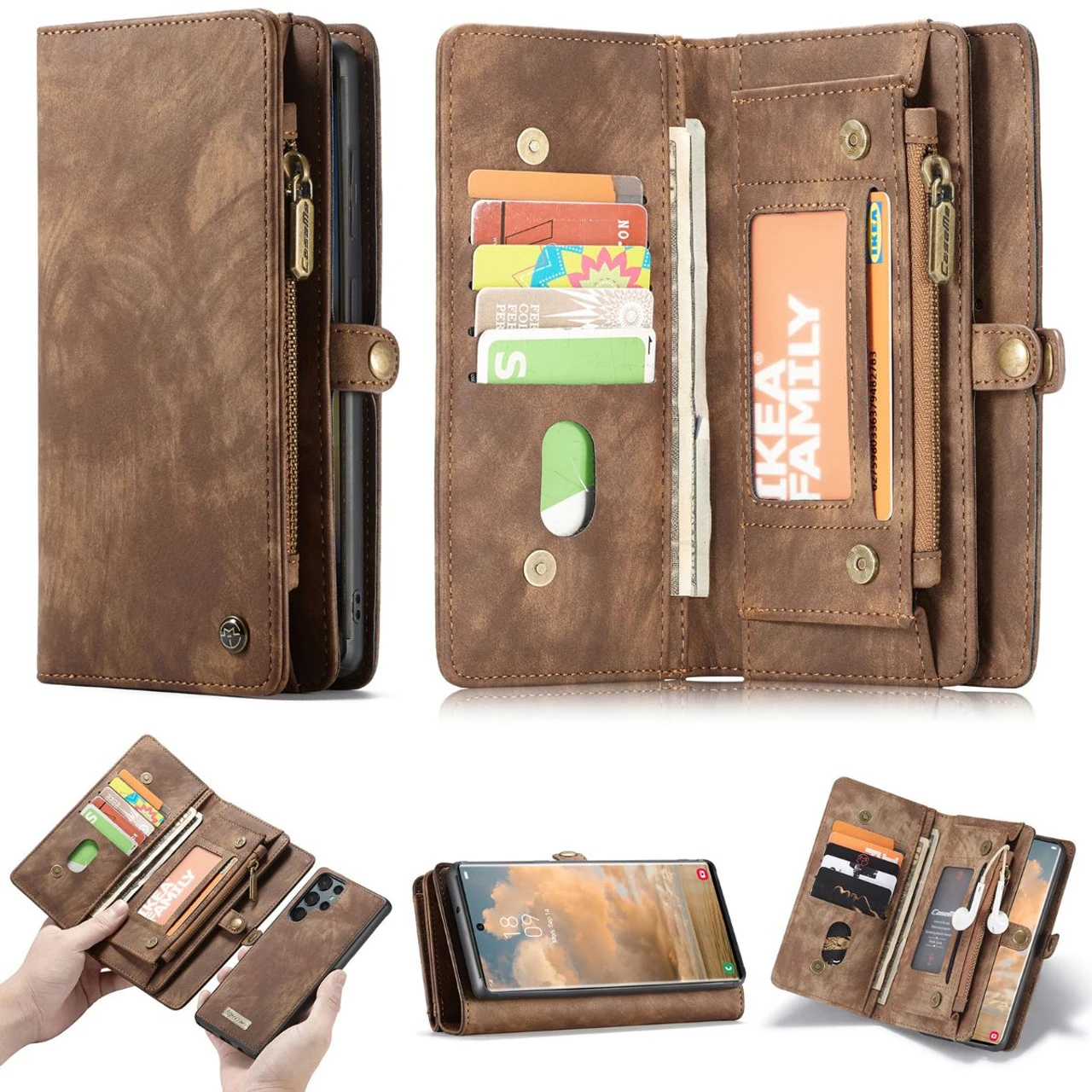 Brown Samsung Galaxy S22 Ultra Wallet Zipper Purse Removeable Magnetic Case 6 Brown Samsung Galaxy S22 Ultra Wallet Zipper Purse Removeable Magnetic Case - Image 6