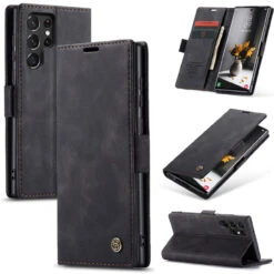 Black Samsung Galaxy S22 Ultra CaseMe Slim 2 Card Slot Classy Wallet Case