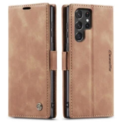 Brown CaseMe Compact Flip Magnetic Wallet Case For Samsung Galaxy S22 Ultra -Cheap NewCase Store samsung galaxy s22 ultra caseme slim wallet brown 4 16838.1645768068