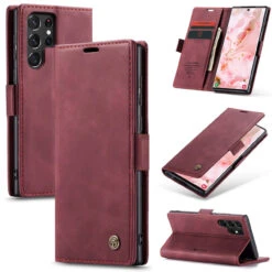 Wine CaseMe Soft Matte Exceptional Wallet Case For Samsung Galaxy S22 Ultra
