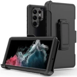 Black Samsung Galaxy S22 Ultra Full Body Heavy Duty Holster Case