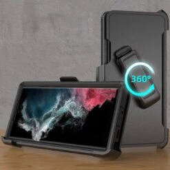 Black Samsung Galaxy S22 Ultra Full Body Heavy Duty Holster Case -Cheap NewCase Store samsung galaxy s22 ultra military grade defender holster case black 4 03287.1684988949