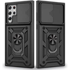 Black Metal Ring Shock Proof Camera Protection Case For Samsung Galaxy S22 Ultra