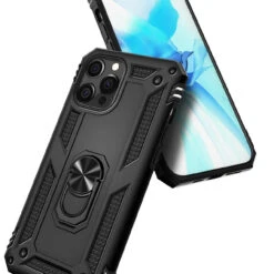Black Slim Armour 360 Rotating Metal Ring Stand Case For IPhone 12 / 12 Pro -Cheap NewCase Store ser 33279.1604853696