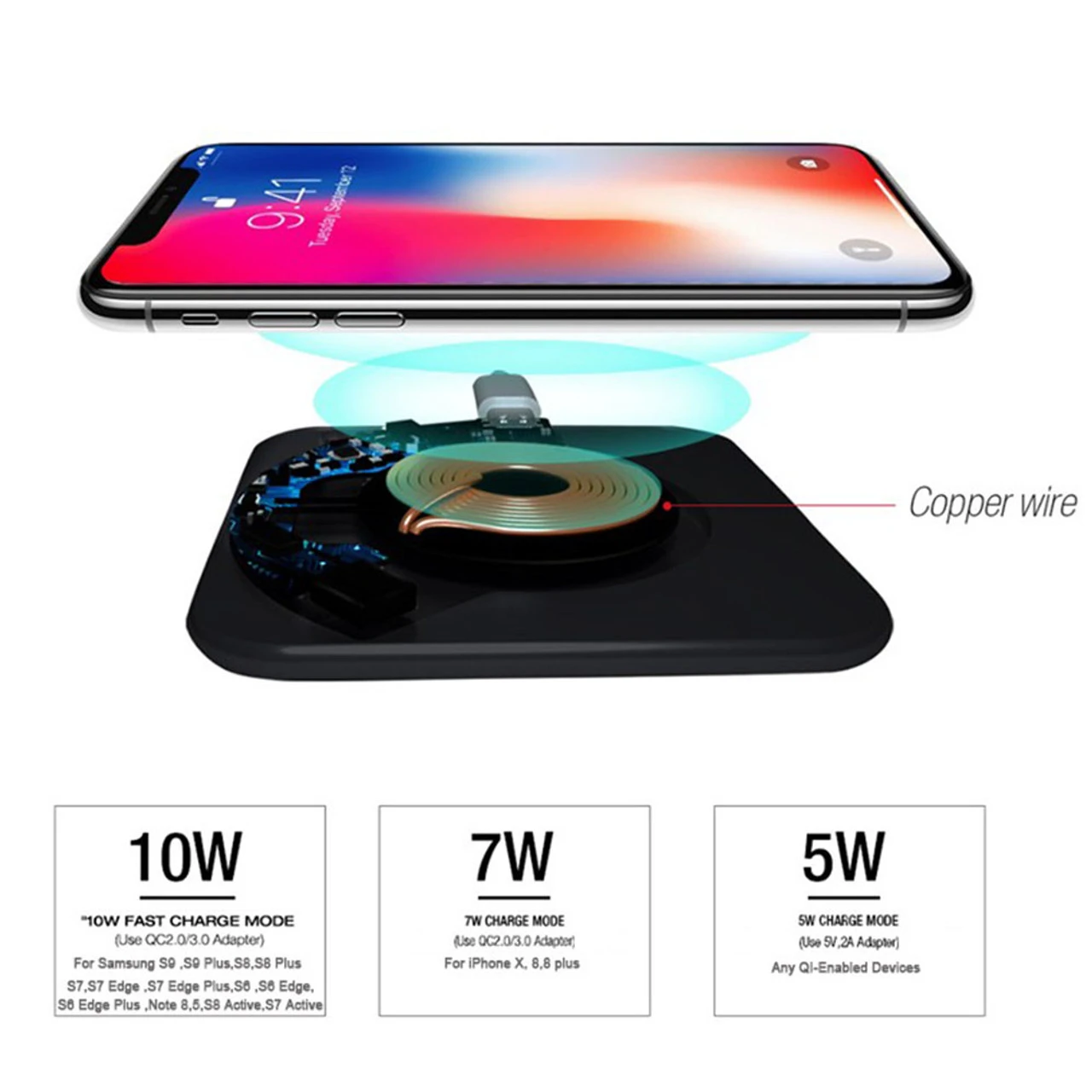 Fast Qi Wireless Charger Phone Charging Base Pad - GY-118 Metal Square 5 Fast Qi Wireless Charger Phone Charging Base Pad - GY-118 Metal Square - Image 5